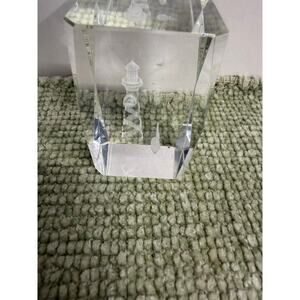 Laser Etched Crystal Lighthouse Paperweight Glass Block Nautical Decor gift box